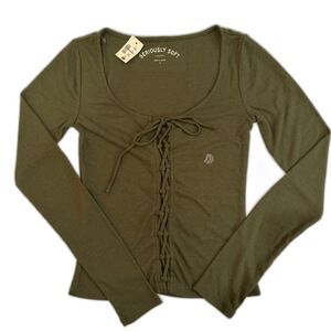 Aeropostale Seriously Soft Lace-Up Top – Olive Green